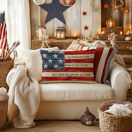 AACORS 4th of July Pillow Cover 12x20 Inch American Flag Decorations Patriotic Holiday Pillow Case Independence Memorial Day Decor for Home Sofa Couch AA711-12