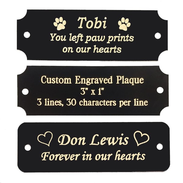 3" W x 1" H | Custom Engraved Brass Name Plates with Adhesive, Made in USA, Personalized Memorial Plaque for Pet Urn, Flag Case, Picture Frame, Art Tag (3" x 1", Black Brass (Gold Lettering))