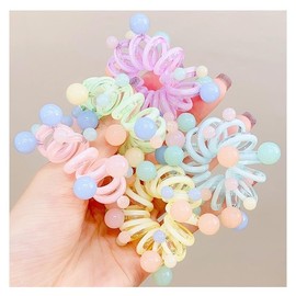 Spiral Hair Ties, 2pcs Waterproof Pearls Ponytail Holders For Woman Candy Color Phone Cord Hair Coils For Thick Hair (Purple)