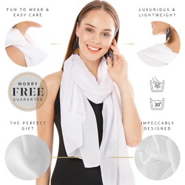 Shawl Factory Heidi Chiffon Scarf - Ladies Scarf Lightweight Shawls and Wraps - Womens Scarves - Gifts for Her - Ladies Scarves for Wedding, Bridal, Party and Everyday, 180cm x 70cm — White