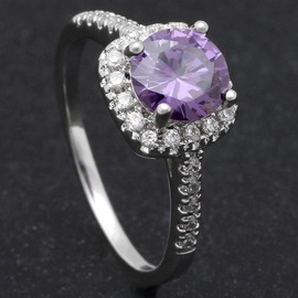 UFOORO Women's White Gold Plated Purple CZ Crystal Engagement Rings Best Promise Rings Anniversary Wedding Bands for Lady (Purple-W, 5)