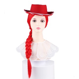 KiyaCos Long Bright Red Jessie Wigs Women's Cow Cosplay Wig Braided Haloween Cosplay Wigs