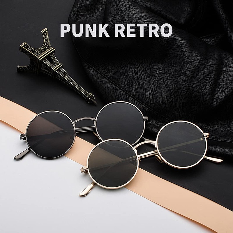 BOUACOUA Retro Steampunk Style Sunglasses Round Metal Frame Sunglasses for