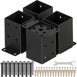 4 PCS Metal 4×4 Post Base, Inner Size 3.5"x3.5" Heavy Duty Post Bracket with Anti-Corrosive Partition, Powder-Coated Post Anchor for Pavilion Deck Railing Support Deck Base Plate