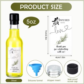 Reallnaive 30 Sets 5 oz Olive Oil Bottles with Lids, Heat Shrink Cap, Stickers and Funnels Clear Olive Oil Woozy Bottles Mini Glass Hot Sauce for Wedding Party Guest Shower Favors Crafts Home Decor