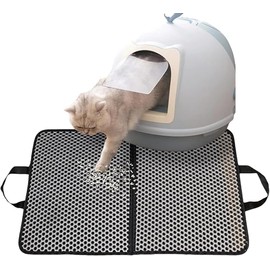 Vestal Temp VT-Foldable Vegan Leather Cat Litter Mat Litter Trapping Mat Double Layer Waterproof Urine Proof Trapping Mat Scatter Control Non-Slip 24 * 15 Inch (Leather), grey