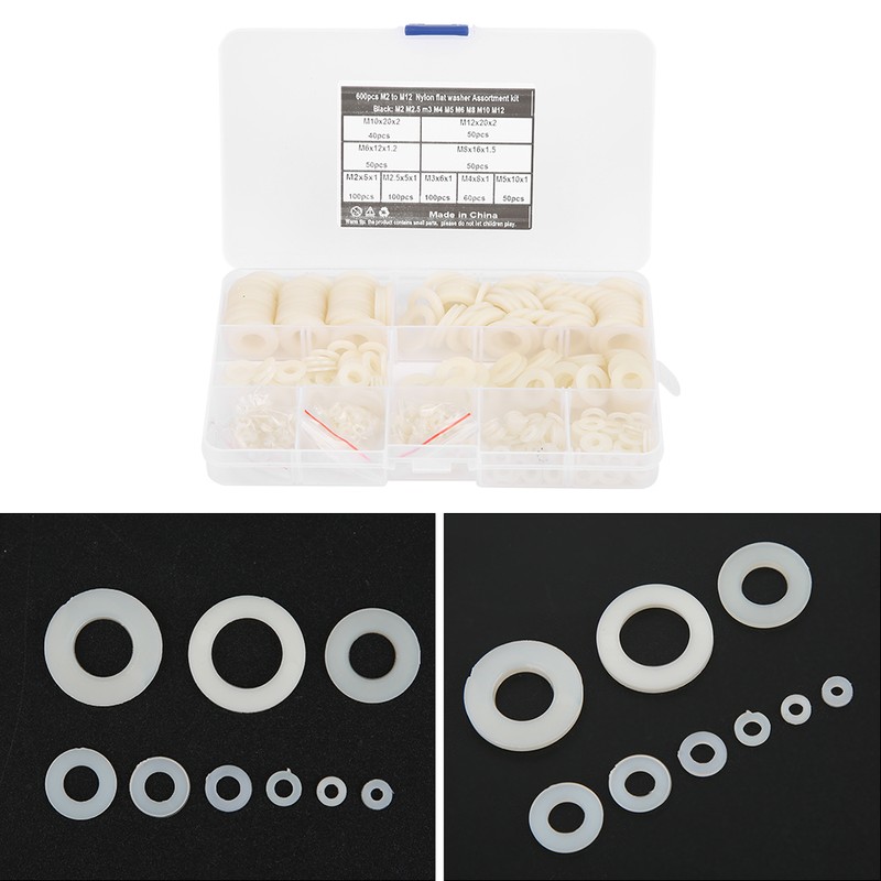 600Pcs Flat Washer 9 Sizes White Nylon Gasket Assortment Kit