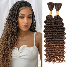 Boho Hair for Braiding, 2 Bundles 18 Inch Deep Wave Bulk for Boho Braids No Weft 150G Curly Bohemian Wet and Wavy Braiding Hair Extensions,(T30#)