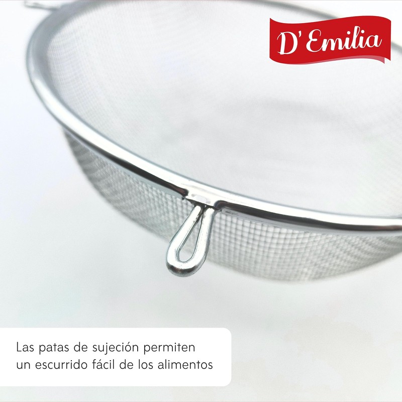 D'Emilia - Stainless Steel Kitchen Strainer with Red Ergonomic Handle,