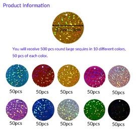 500 Pcs 10 Colors Round Large Sequins, 30mm Iridescent Loose Sequin Paillettes for DIY Craft Wedding Birthday Party