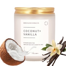 Coconut Vanilla Scented Candle – 7oz Soy Wax | Sensual Coconut Milk Vanilla Sand | Long Lasting Highly Scented Candle for Women | Warm Gourmand Fragrance | Gift for Her, Bedroom or Bath