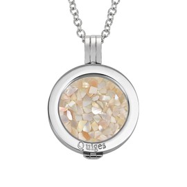 Quiges 70cm Necklace Set Silver Plated Stainless Steel with Pendant and 25mm Flake Motif Peach Pearl Coin