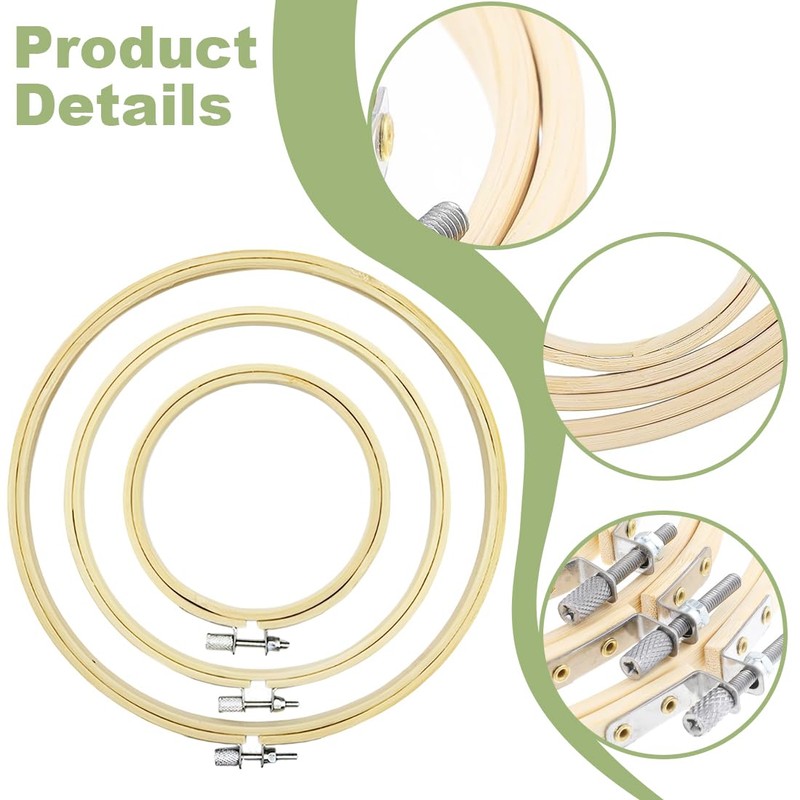 WUSJCOF 3 Sizes Round Embroidery Hoop Set, Cross Stitch Ring,