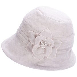 Lawliet Womens 1920s Flappers 100% Linen Cloche Bucket Sun Summer Floral Hat A602 (Beige)
