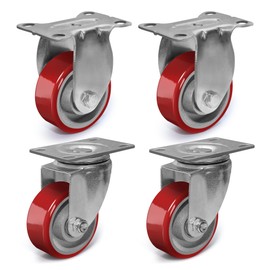 3 Inch Heavy Duty Casters, Swivel Caster Wheels with Brake, Polyurethane on Steel Wheel- Casters Set of 4 with 1400 lb Capacity, Caster Wheels for Furniture Workbench Cart (2 Swivel & 2 Rigid)