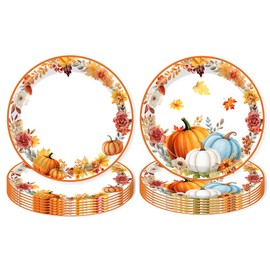 32pcs Thanksgiving Paper Plates Disposable Party Dinner Plates Autumn Pumpkin Dessert Plate Fall Party Supplies Decor For Thanksgiving Dining Parties BBQ