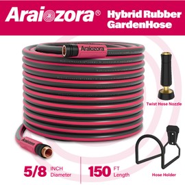 Araiozora Heavy Duty Flexible Rubber Garden Hose 150 Ft 5/8 Inch - Kink Resistant, All-Weather Lightweight Water Hose with 600 PSI Burst Pressure for Yard, Lawn & Car Wash