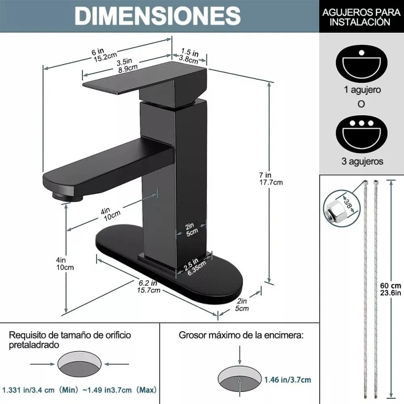 Grifería Banna Negro Monocomando Para Baño Acero Inoxidable Mate