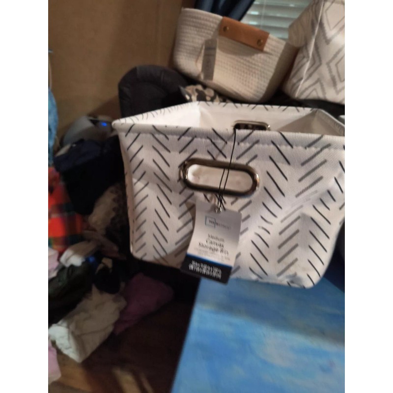 Mainstays Natural Canvas Storage Basket with Handles Multifunctiona