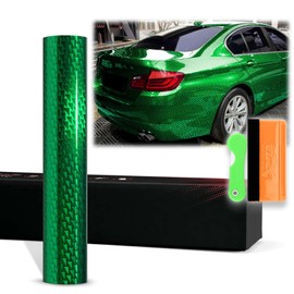 12"x60" (1FTx5FT) Emerald Green PET Stealth Carbon Fiber Gloss Vinyl Wrap Auto Car Sticker Decal Film Sheet Bubble Free Air Release Technology with Tool Kit