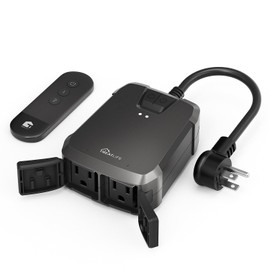 TREATLIFE Wireless Remote Control Outlet, 2-in-1 Individual Control Sockets, IP64 Weather-Resistant Outdoor Electrical Outlet Switch, Heavy Duty 3-Prong Plug, Max Power 1800W, Battery Included