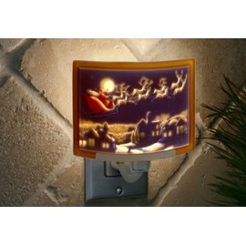 Colored Santa's Flight - Porcelain Lithophane Christmas Night Light Decorative Wall Plug in Nursery, Bedroom Kitchen, Bath, Hallway Holiday Themed Accent Light
