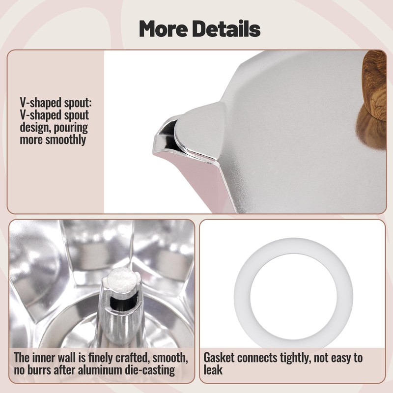 Vaolvpant 3 Cup Aluminum Moka Pot Classic Stovetop Espresso Coffee