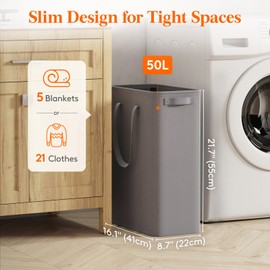 Lifewit 2 Pack Slim Laundry Hamper, Collapsible Narrow Laundry Basket, Small Tall Dirty Clothes Hampers with Handles for Bathroom Bedroom College Dorm, Grey, 50L