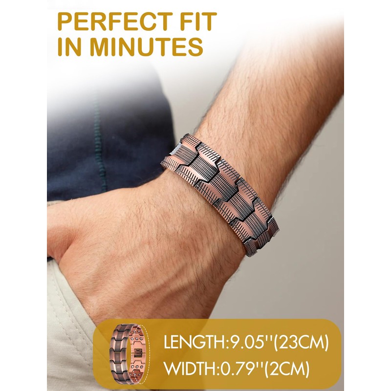 Feraco 3X Strength Copper Bracelets for Men Magnetic Bracelet with