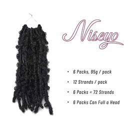 Niseyo 14 Inch Butterfly Locs Crochet Hair 6 Packs Pre Looped Handmade Black Distressed Faux Locs Crochet Braids (1B)