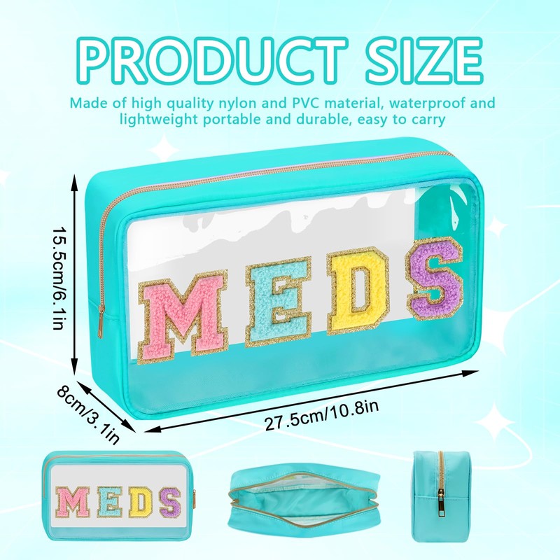 Iqimott - Bolsa de parches de felpilla transparente para medicamentos,