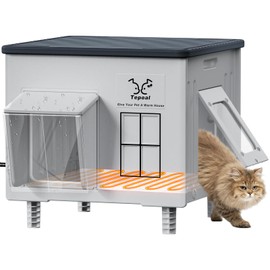 Indestructible Heated Cat House for Outdoor Cats in Winter, 100% Waterproof & Weatherproof Heated Cat House for Outside, Fully Insulated Feral Cat Shelter for Outdoor Barn Strays, 17.7 x 17 x 17.5 in