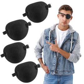 JJUNW Pack of 4 Black Eye Patches, Medical Eye Patch for Adults Children 3D Adjustable Pirate Eye Mask Medical Eye Patch for Left Right Eye Amblyopia Recovery Phase After Surgery