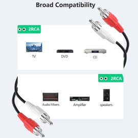 PASOW RCA Cables, 2RCA Male to 2RCA Male Stereo Audio Subwoofer Cable Dual Shielded RCA Cord for Home Theater, HDTV, Amplifier, Hi-Fi Systems, Speakers (12 Feet)