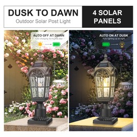 Starcurin Outdoor Post Lights Solar Powered with Remote Control, Dusk to Dawn Aluminum Pole Lamp with Water Ripple Glass, Weatherproof Exterior Pillar Lantern for Pathway Garden Patio Gargae