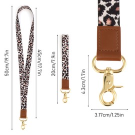 2 Pieces ID Lanyard, Keychain Lanyard Neck Lanyard Breakaway Lanyard and Wristlet Keychain Holder with 2 Keyrings for Car Keys ID Badges Card Holder Wallet Office Name Badge Leopard