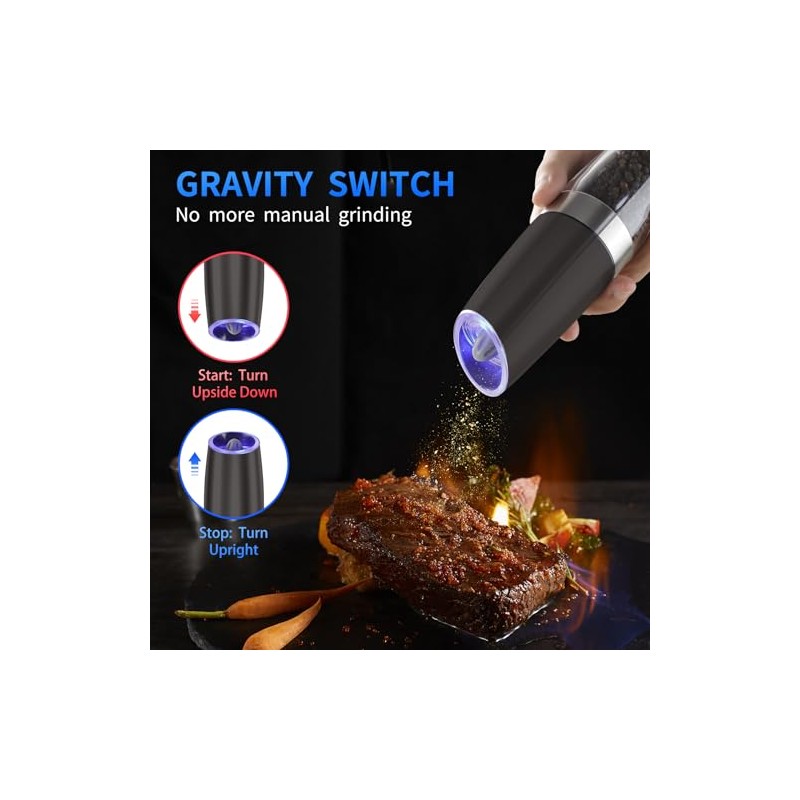 Gravity Electric Salt and Pepper Grinder Set with LED Light