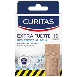 CURITAS Venditas Adhesivas Extra Fuerte, con tecnología Hi Dry Tex, resistente al agua, flexible con adhesión duradera, protegen la herida contra la suciedad y bacterias, 16 piezas