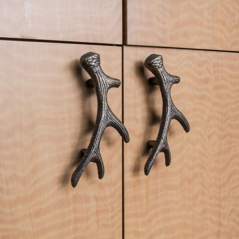 Zeckos Antique Bronze Finish Cast Iron Deer Antler Drawer Pull