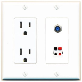 RiteAV Power Outlet and F81 SPEAKER Wall Plate Decorative [White]