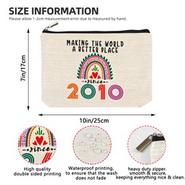 14 Year Old Girl Gift Ideas, 14th Birthday Gifts for Teenage Girls, Funny 2010 Birthday Decorations Makeup Bags for Sister, Daughter, Niece, Christmas, Best Cosmetic Travel Pouch for Teen Girls Stuff