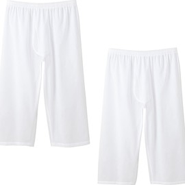Vantann Chijimi Takashimi Men's 2-Piece Set, White, 100% Cotton, Crepe Fabric, Three-Quarter Length, Underpants, 5.4 - 40.2 inches (14 - 102 cm), L, Set of 2