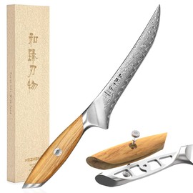 HEZHEN Damascus Fillet Knife 7.3 Inch, Slightly Flexible Blade, Full Tang Boning Knife, Damascus Kitchen Knife Fishing Filleting Carving