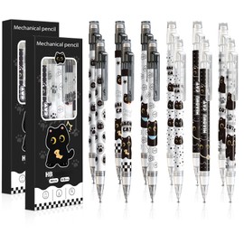 12Pcs Black Cute Cat Mechanical Pencils,0.5mm Pencil Set with Eraser