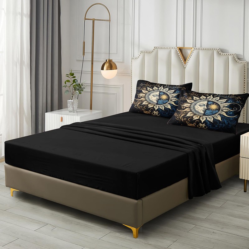 Sun and Moon Comforter Set Black Boho Bedding Set Celestial