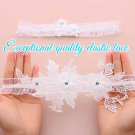 Barode Bride Lace Garter Set Wedding Floral White Garters Crystal Stretchy Leg Accessories for Bridal and Bridesmaid