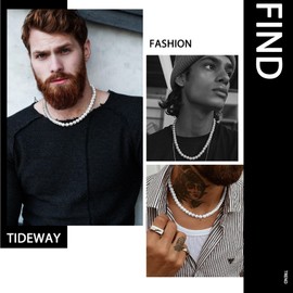 MJartoria Pearl Necklace for Men, 16''-24'' Pearl Necklaces for Women, 6/8mm White Pearl Choker Necklace Trendy Jewelry Gifts for Women Men (16 inches, 4mm)