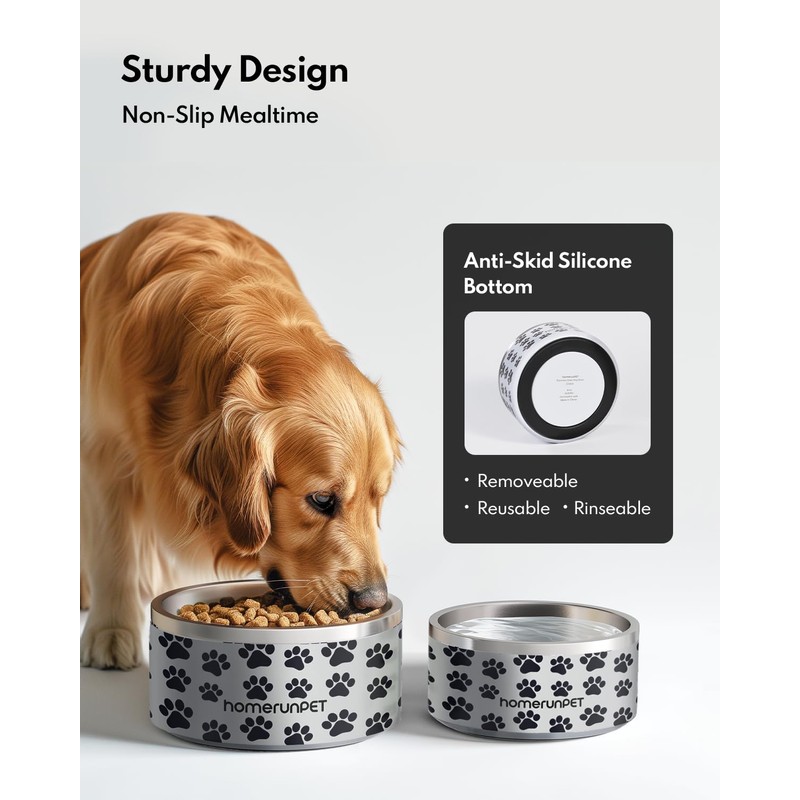 Dog Bowl, HomeRunPet Dog Food Water Bowl with Non-Slip Rubber