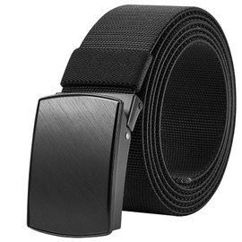 Bluecton Mens Belts Plus Size Stretch Casual Business Web Belts Black 47'' No Holes Cut to Fit