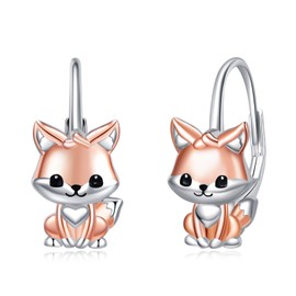 Fox / Rabbit / Sloth / Frog / Penguin Earrings 925 Sterling Silver Animal Earrings for Women Leverback Earrings Jewellery Gifts for Daughter Wife Girlfriend, Sterling Silver, No Gemstone